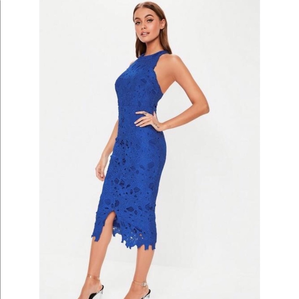 Missguided cobalt blue lace halter neck dress